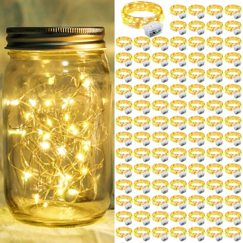100 Pack Fairy Lights 7Ft 20 LED Twinkle String Lights 3 Modes Battery Operated Waterproof Firefly Starry for Mason Jar Wedding Birthday Party Table Centerpieces Bedroom Christmas,Warm White - color: Warm White, size: 100