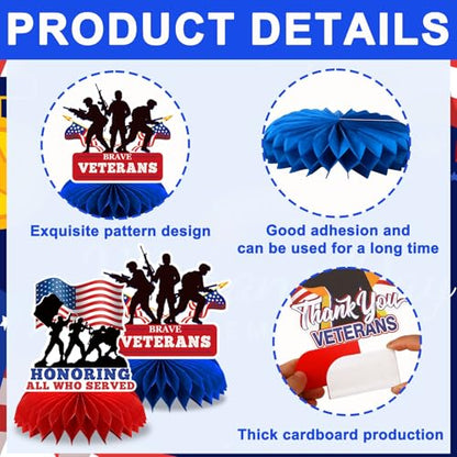 10 Pcs Veterans Day Honeycomb Centerpieces for Table Decorations - style: Veterans Day Style