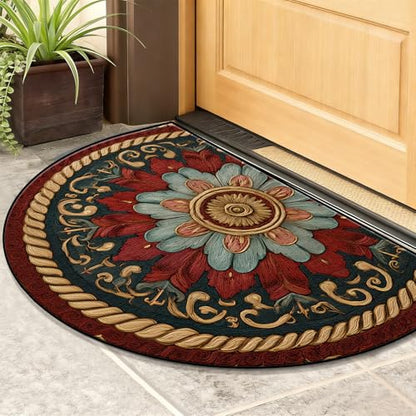 Half Round Door Mat 24"x36", Non-Slip Indoor Entryway Rug, Washable - color: Multicolor-4