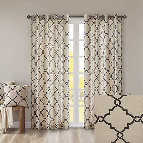 Madison Park Fretwork Print Window Curtain 1 Panel, 50x63 Khaki/Black - color: Khaki/Black, size: 50"W x 63"L (Pack of 1)
