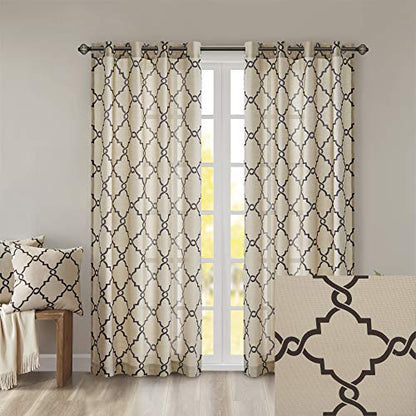 Madison Park Fretwork Print Window Curtain 1 Panel, 50x63 Khaki/Black - color: Khaki/Black, size: 50"W x 63"L (Pack of 1)