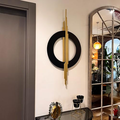 ARTEPERA 3D Metal Wall Art Black Gold Geometric Sculpture Decor 39x19