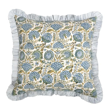 Ridhi Asparagus Green Floral Block Print Throw Pillow Covers 18 x 18 Inch - color: Asparagus Green, size: 18" x 18" (Pack of 2)