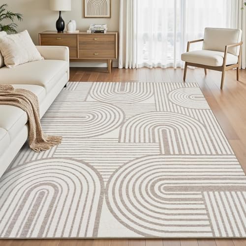 Beige Neutral 5x7 Area Rugs Textured Tufted Rugs for Living Room Bedroom Rug-Carpet Cream Ivory Washable Geometric Moroccan Modern Rug - color: Beige, size: 5' x 7' (Rectangular)