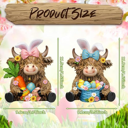 2 Pack Easter Highland Cow Figurine Decor, Resin Easter Decor - style: Easter