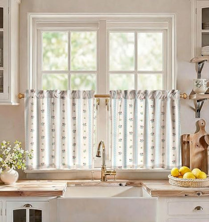 Miss Adola 24 Inch Length Kitchen Tier Curtains, Blue Striped - color: Blue Striped, size: 28"W x 24"L (Pack of 2)