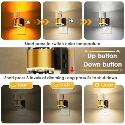 L LOHAS LED Night Lights Plug into Wall, Dusk-to-Dawn Sensor Night Light - color: Gold Ring-3CCT, size: 1 Pack