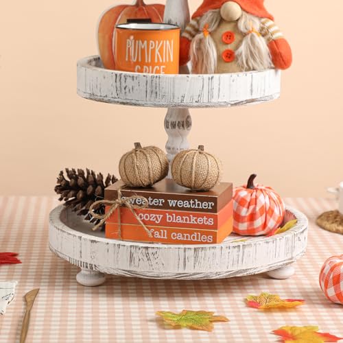 Fall Tiered Tray Decor, Wood Book Stack with Maple Leaves & Pumpkins - color: Book & Linen Pumpkin