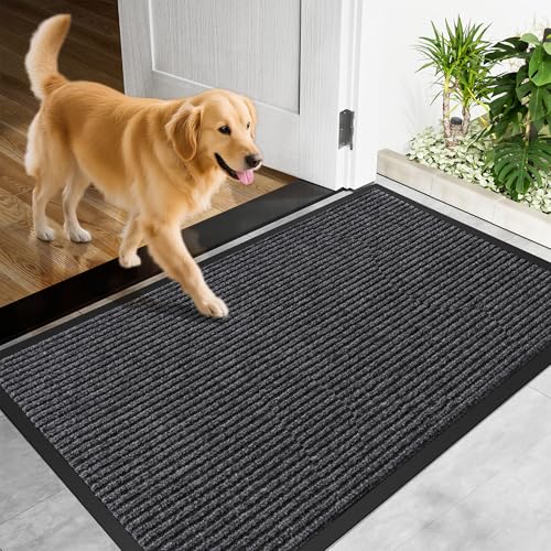 Front Door Mat, 48" x 36" Heavy Duty Indoor Outdoor Doormat - color: Gray Stripe, size: 3' x 4' (Rectangular)