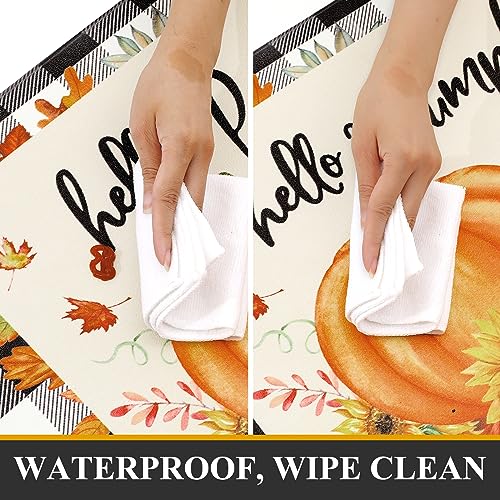 Pauwer Fall Kitchen Rugs Set of 2, Pumpkin Anti Fatigue Kitchen Mats - color: Hello Pumpkin