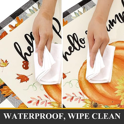 Pauwer Fall Kitchen Rugs Set of 2, Pumpkin Anti Fatigue Kitchen Mats - color: Hello Pumpkin