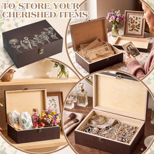 Marsui Wildflower Wooden Keepsake Box, 10.6 x 7.7 x 3.9 Inch Decorative Box