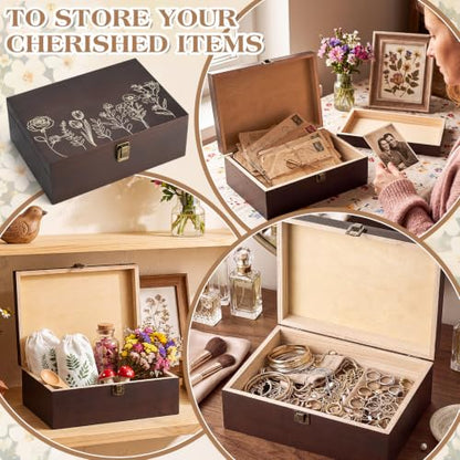 Marsui Wildflower Wooden Keepsake Box, 10.6 x 7.7 x 3.9 Inch Decorative Box