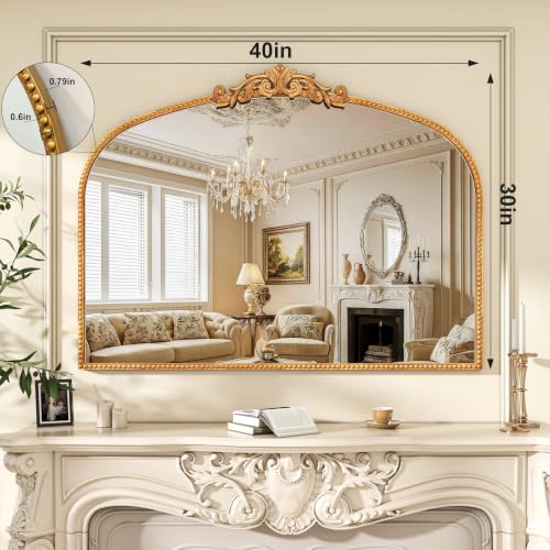 Vintage Gold Baroque Arched Metal Wall Mirror 40"x30" - size: 40"L x 30"W