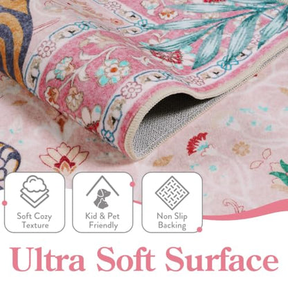 Moynesa Pink Tiger 5x7 Rug for Living Room, Washable Boho Bedroom Area Rug - color: Pink, size: 5' x 7' (Rectangular)