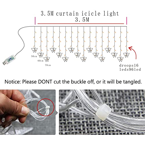 Butterfly Curtain Lights, 13ft 96 LED USB Window Fairy Lights 16 Butterflies 8 Modes Firefly Twinkle Timer String Lights with Remote for Room Bedroom Wall Ceiling Party Wedding Christmas - color: Warm White, size: 13ft