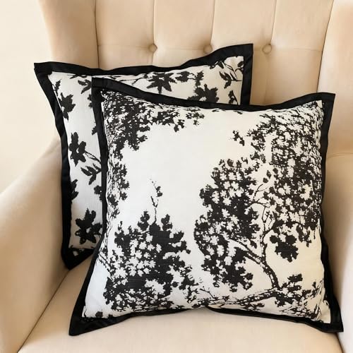 Maple Leaf Plant Pillow Cover for Couch Modern Cream Style Pillow Covers Snow Neil Courtyard Living Room Home Pillow Cover for Living Room Sofa Bed,2-Pack Set (Black, 18 * 18 inch) - color: Leaf+branch Black