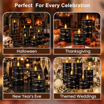 Raycare Halloween Battery Operated Flameless LED Pillar Candle with Remote - color: 5pcs-black