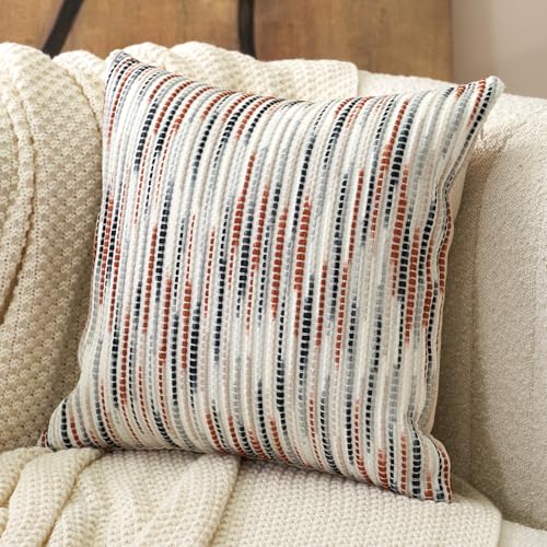 Aeckself Boho Striped Pillow Cover 24x24, Large Decorative Square Throw Pillow Cover Chenille Neutral Pillowcase for Couch Bedroom Living Room, Orange Gray - color: Orange Gray, size: 24" x 24" (Pack of 1)