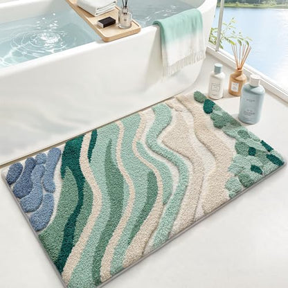 LUMI Beach Bathroom Rug 24x43, Soft Absorbent Bath Mat, Non Slip - color: Beach Aqua Green, size: 24"x43"