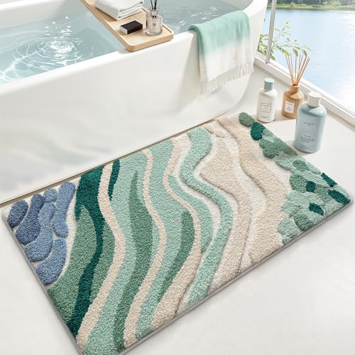 LUMI Beach Bathroom Rug 24x43, Soft Absorbent Bath Mat, Non Slip - color: Beach Aqua Green, size: 24"x43"