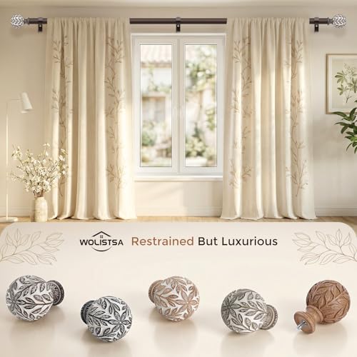 Curtain Rod 36-60 Inch, Boho Wood 1 Inch Curtain Rods for Windows - color: Walnut Wood, size: 36''-60'' (1 Pack)