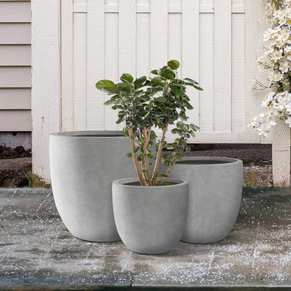 Kante Set of 3 Pale Gray Concrete Curved Planters 20" 16.5" 13.3" Dia - color: Natural Concrete, size: 20.1"d + 16.5"d + 13.4"d