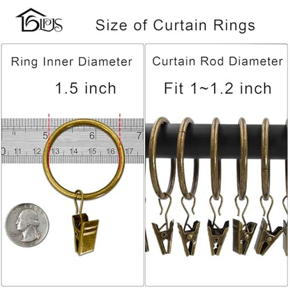 LLPJS Curtain Rings with Clips, 1.5 inch ID, 60 Pack, Bronze - color: Bronze, size: 1.5" I D Set of 60