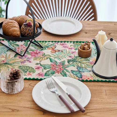 Monstera Botanical Floral Table Runner Green 12 x 71 Inch - color: Monstera Green, size: 12" x 71"