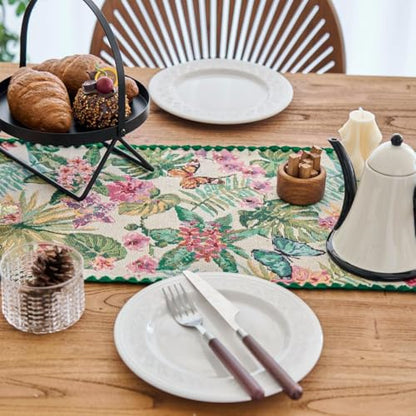 Monstera Botanical Floral Table Runner Green 12 x 71 Inch - color: Monstera Green, size: 12" x 71"
