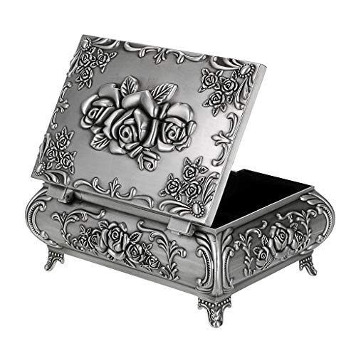 Hipiwe Antique Metal Jewelry Box, Large Vintage Trinket Jewelry Storage Box - color: Silver, size: Large