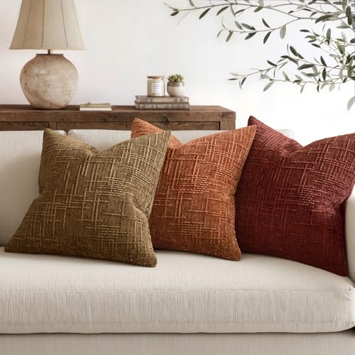 MIULEE Chenille Textured Fall Throw Pillow Covers Bronze 18x18 Set of 2 - color: Bronze, size: 18" x 18" (Pack of 2)