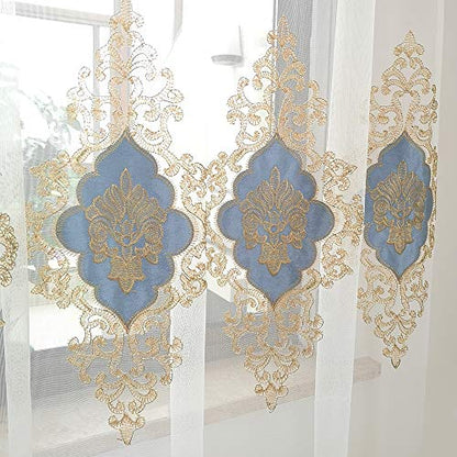 SLOW SOUL 2 Panels European Luxury Curtains Velvet Embroidered Tulle for Living Room Kitchen Bedroom Sheer Curtain with Grommet Light Blue 50W X 72L inch - color: Lightblue/Grommets, size: 50"W x 72"L (Pack of 2)