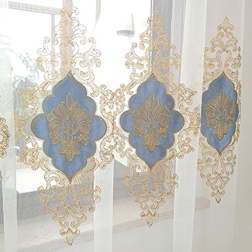 SLOW SOUL 2 Panels European Luxury Curtains Velvet Embroidered Tulle for Living Room Kitchen Bedroom Sheer Curtain with Grommet Light Blue 50W X 84L inch - color: Lightblue/Grommets, size: 50"W x 84"L (Pack of 2)
