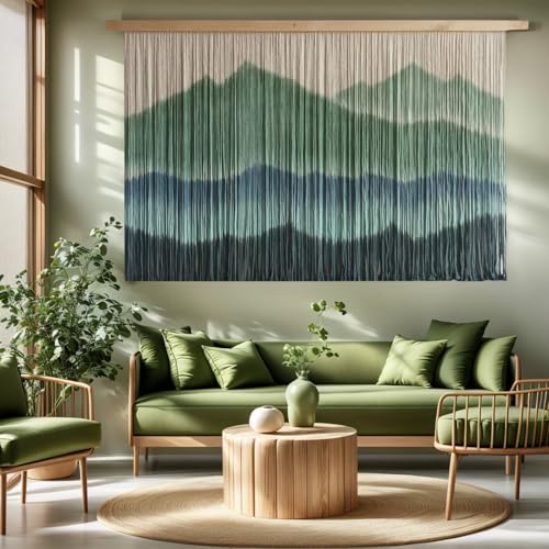 Sdjazl Woven Boho Macrame Wall Hanging Home Decor Tapestry Dip-Dyed Large Modern Handmade Colorful Mountain Landspace for Living room (green) - color: green