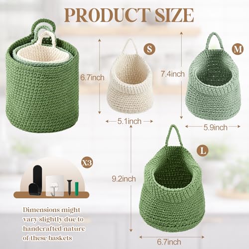 Honeydak 3 Hanging Baskets, Sage Green Mix, Wide Bucket Basket - color: Sage Green Mix, style: Wide Bucket Basket