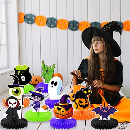 KatchOn Halloween Honeycomb Centerpieces, Pack of 9 - color: Green, Orange & Black