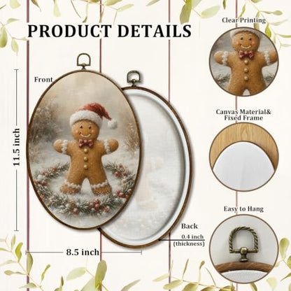 JQF Christmas Gingerbread Man Garland Oval Wall Decor Framed 8.5x11.5 Inch - color: Gingerbread-1