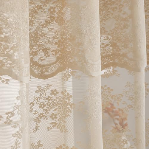 TUDECO Extra Long Beige Lace Shower Curtain with Valance, 72 x84 Inch - color: Beige, size: 72"W x 84"L (Pack of 1)