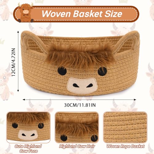 3 Pcs Oval Highland Cute Cow Basket for Nursery,Woven Rope Gift Basket - color: Brown, size: 3 PCS