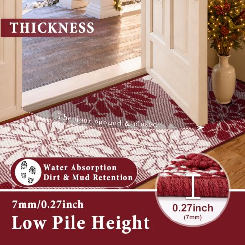 Findosom Christmas Kitchen Rugs Sets of 2, Floral Washable Kitchen Runner - color: Red, size: 24" x 36" + 24" x 60"