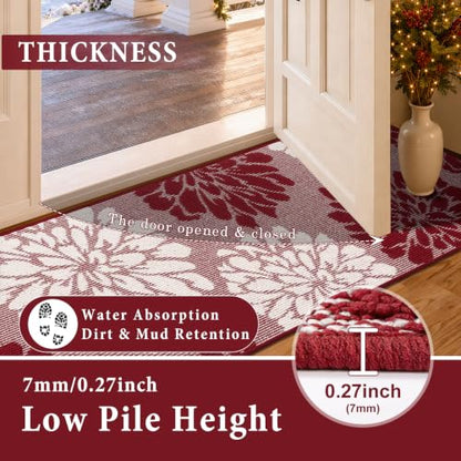 Findosom Christmas Kitchen Rugs Sets of 2, Floral Washable Kitchen Runner - color: Red, size: 24" x 36" + 24" x 60"