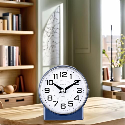 Tinload 4.3" No Ticking Analog Alarm Clock,Silent Readable for Seniors,Easy to Set,Gradual Rise Alarm,Big Numbers,On/Off Switch on Side,Gentle Wake,Snooze,Lighted on Demand,Battery Operated,Blue - color: Blue