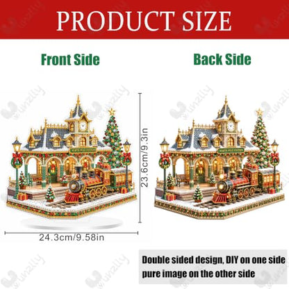 Yunzlly Stand Up Diamond Art Painting Kit, Desktop Gem Painting Ornament Kit for Adults, Tabletop Acrylic Diamond Board Painting (Railway Station) - color: Railway Station
