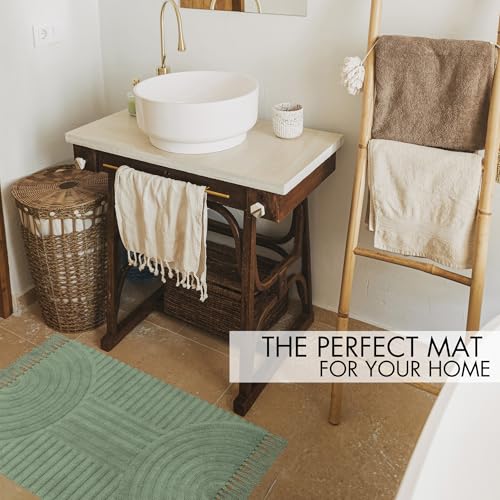 Beautiful Boho Rug with Tassels for Bathroom - Soft 2x3 ft Cotton - color: Sage Green, size: 2' x 3' (Rectangular)