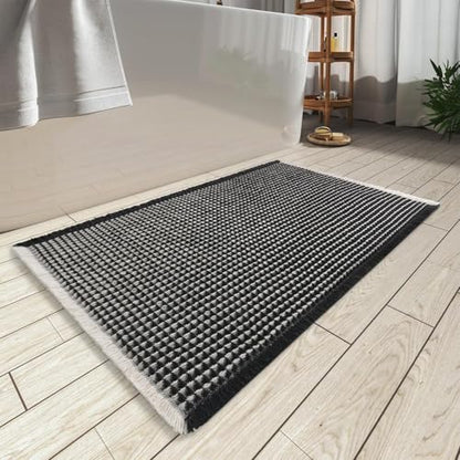 Upgraded Waffle Bath Mat Ultra Absorbent Non Slip Bathroom Mat, 17" x 24" - color: Black & Cream, size: 17" x 24"