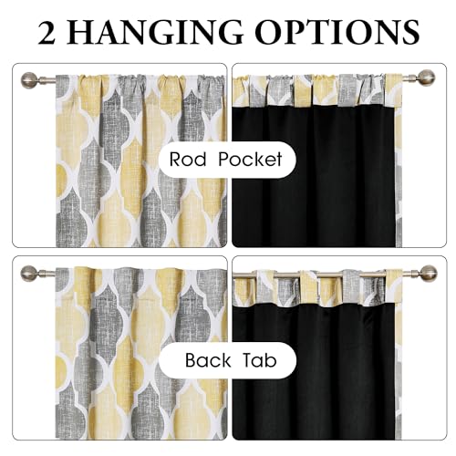 Beauoop Moroccan 100% Blackout Curtains Bedroom Yellow Grey 50x96 2 Panels - color: Rod Pocket | Yellow and Grey, size: 50"W x 96"L (Pack of 2)