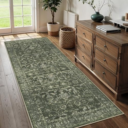 3x7 Washable Kitchen Runner Rug Non-Slip Boho Dark Green Throw Carpet - color: Dark Green, size: 3' x 7' (Runner)