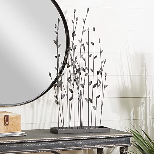 Deco 79 Metal Floral Decorative Sculpture Home Decor Statue with Loose Stones, Accent Figurine 14" x 5" x 31", Black