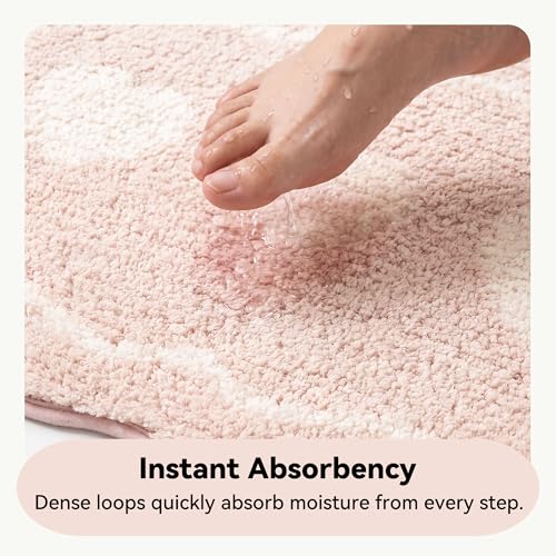 GRANNY SAYS Pink Bathroom Rug, 16" x 24", Cute Scalloped Bath Mat - color: Pink Heart, size: 1'4" x 2' (24" x 16")
